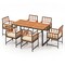 Natural Black Acacia Wood Metal 7-Piece Patio Dining Set Rectangular Table Armchairs Cushioned Seats